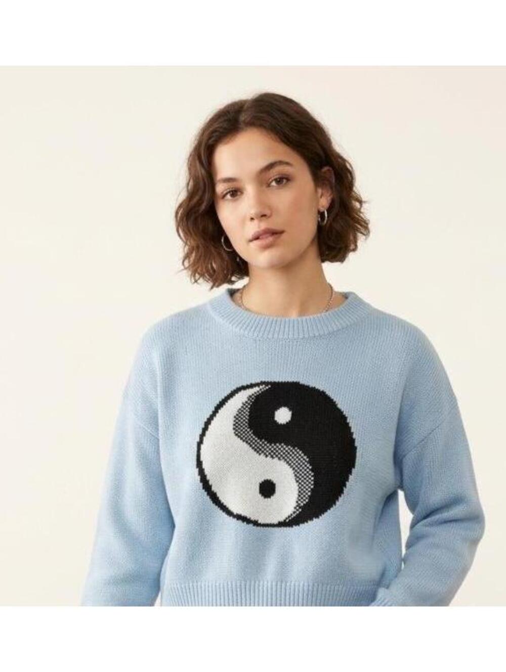 Vintage Baby Blue Yin Yang Sweater, Cropped